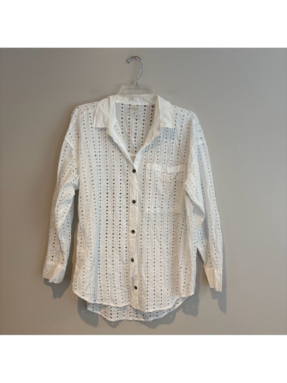 CALIA by Carrie Underwood White Cotton Eyelet Long Sleeve Blouse Size M